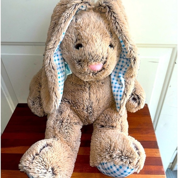 TOMS TOY INTERNATIONAL 22” BUNNY SOFT CUDDLES GINGHAM EARS AND FEET - Picture 1 of 11